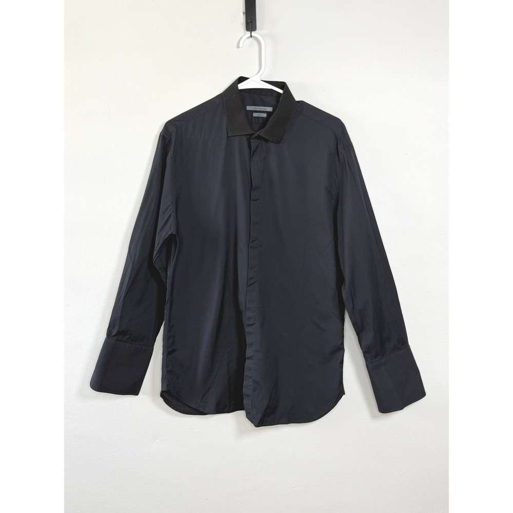 John Varvatos Button Up Shirt Men L Black Slim Fit French Cuffs Made Italy